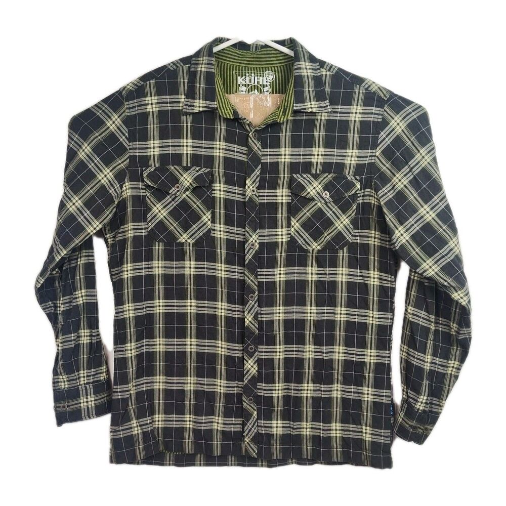 Kuhl Mountain Grown Button-Up Shirt Men's Size L Green & Gray Plaid Long Sleeves